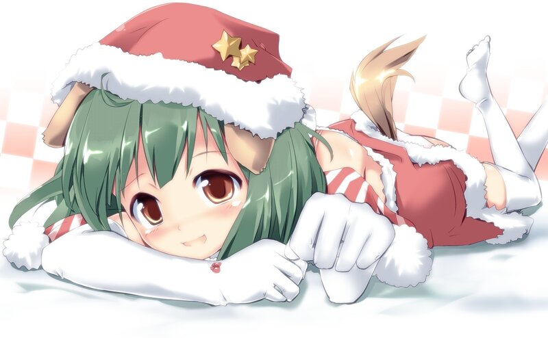 Green-haired Girl in Santa Outfit — Green