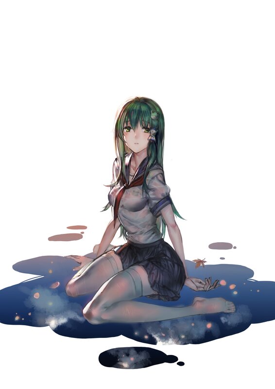green-haired girl in school uniform