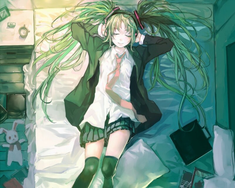 green-haired girl in school uniform
