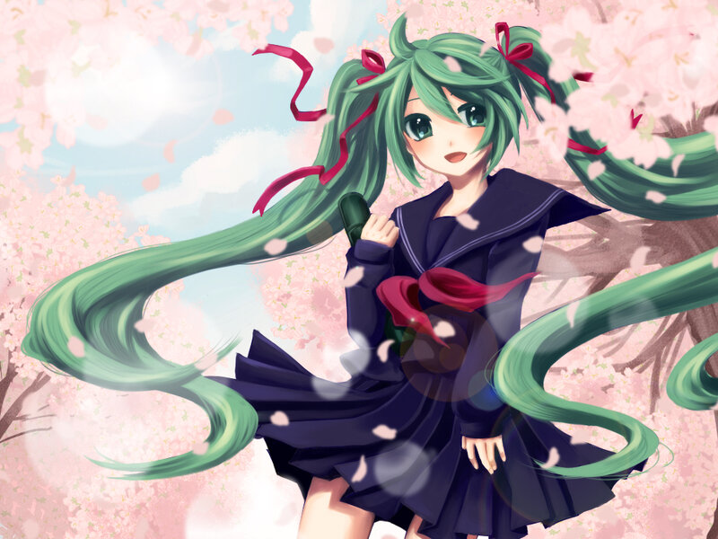 green-haired girl in school uniform
