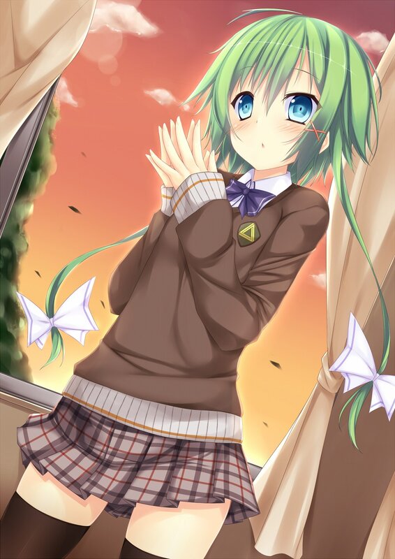 green-haired girl in school uniform