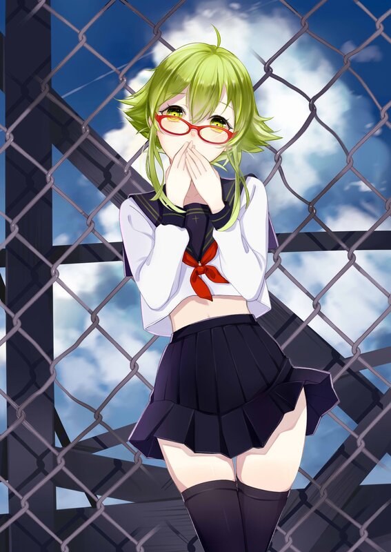 Green-haired Girl in School Uniform — Green, Playful, Afternoon