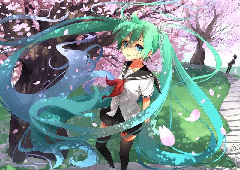 Green-haired Girl in School Uniform — Green, Serene, Spring