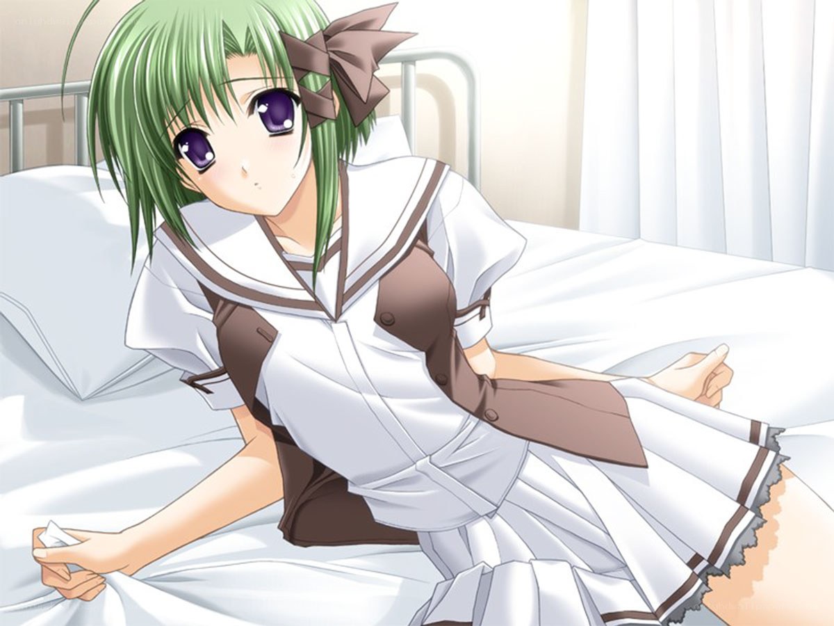 green-haired girl in school uniform