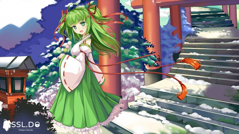 Green-haired Girl in Shrine