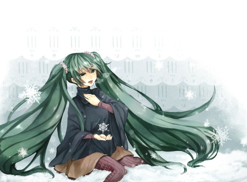 green-haired girl in snow
