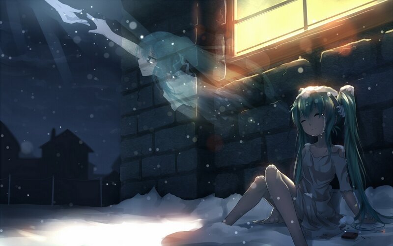 Green-haired Girl in Snow — Blue