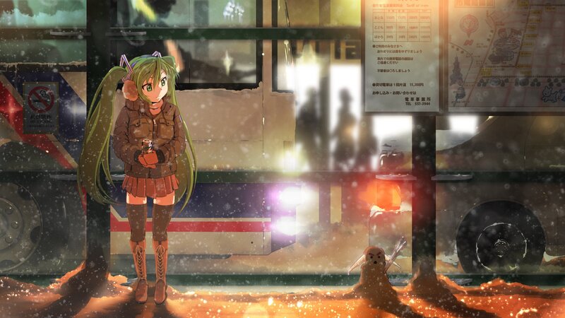 Green-haired Girl in Snow — Brown