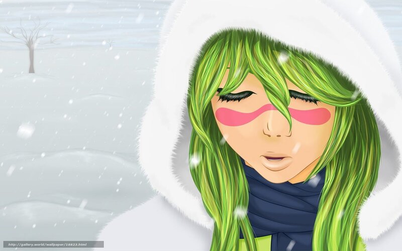 green-haired girl in snow
