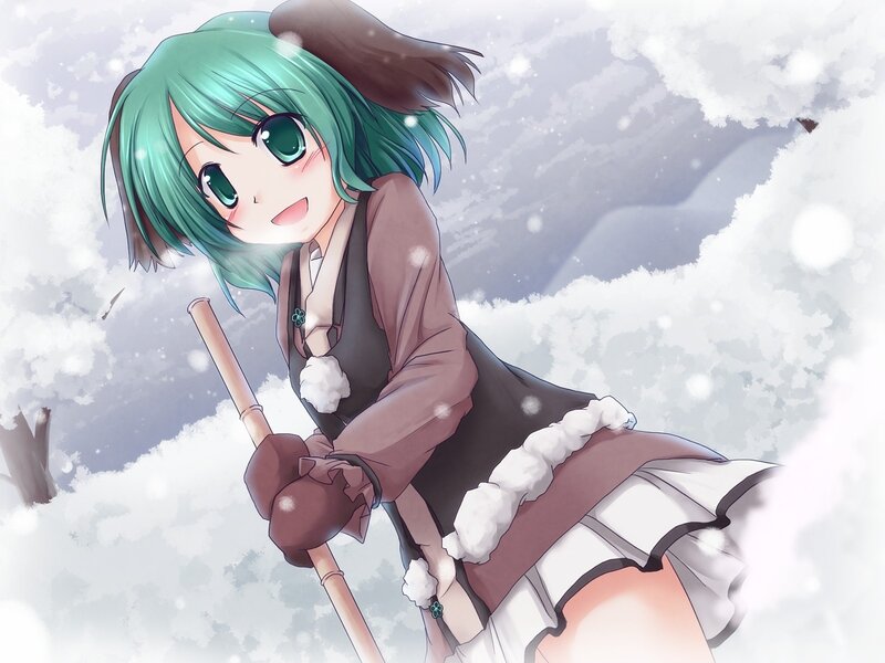 Green-haired Girl in Snow — White, Calm