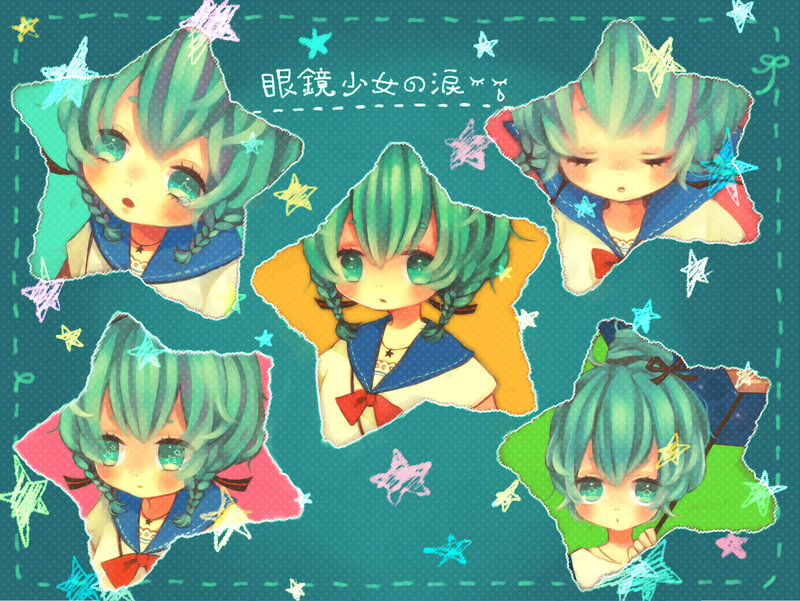 Green-haired Girl in Star Shapes