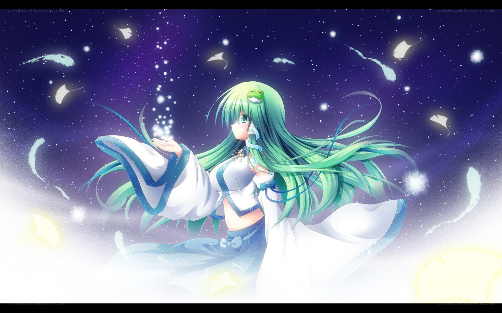 green-haired girl in starry sky