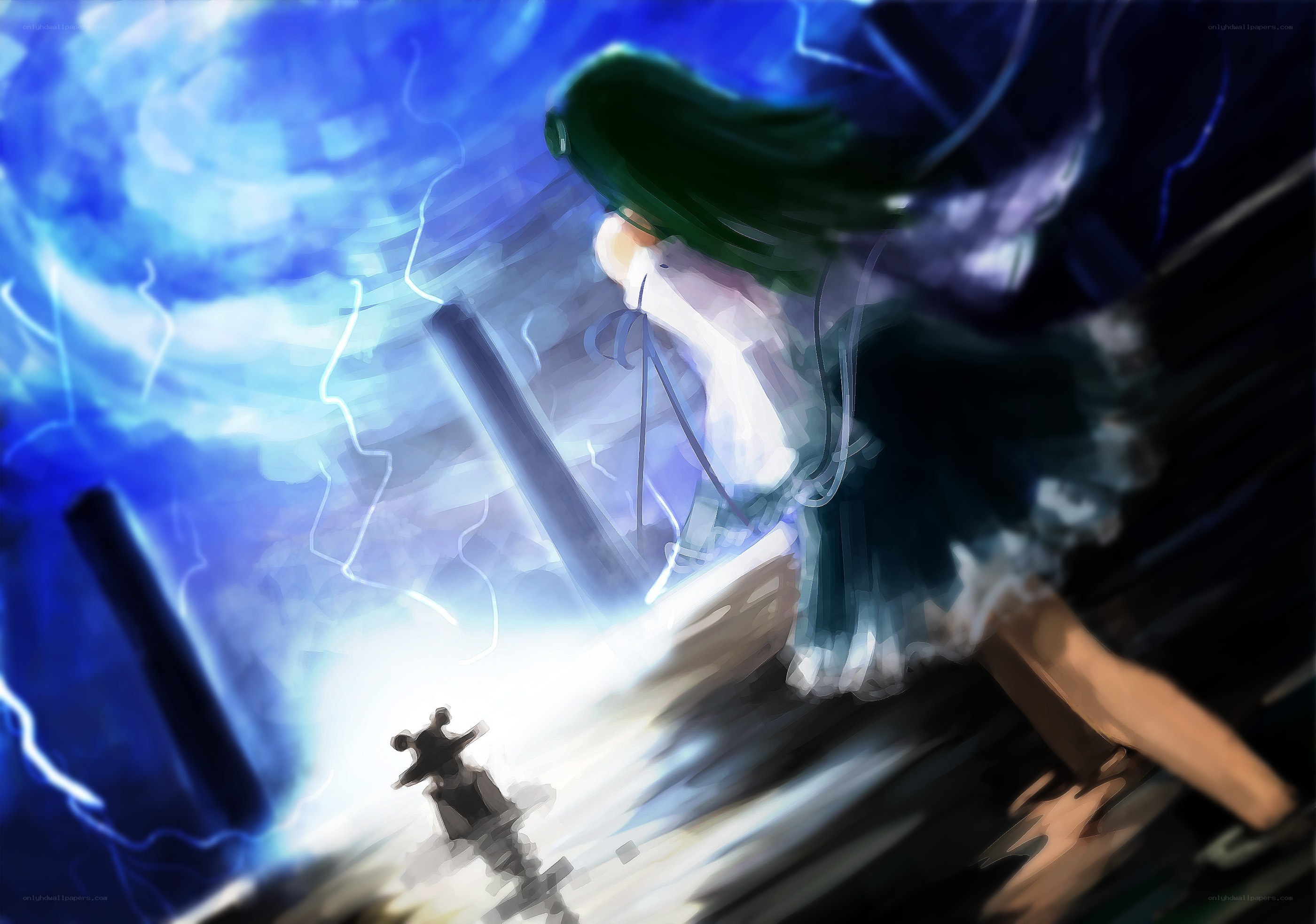 Green-haired girl in storm