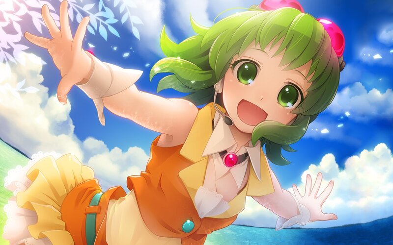 green-haired girl in sunny field