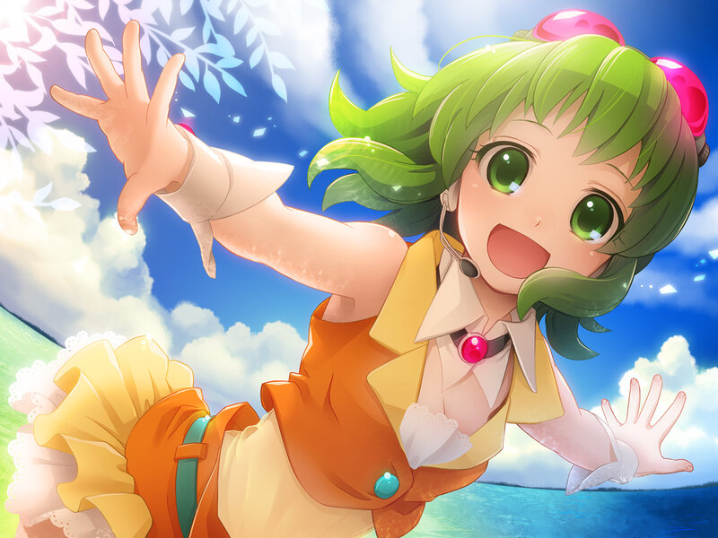 green-haired girl in sunny field