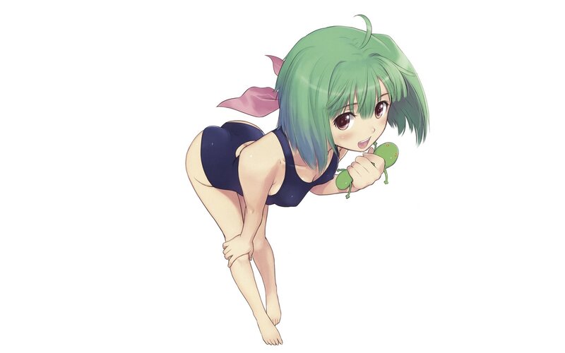 green-haired girl in swimsuit