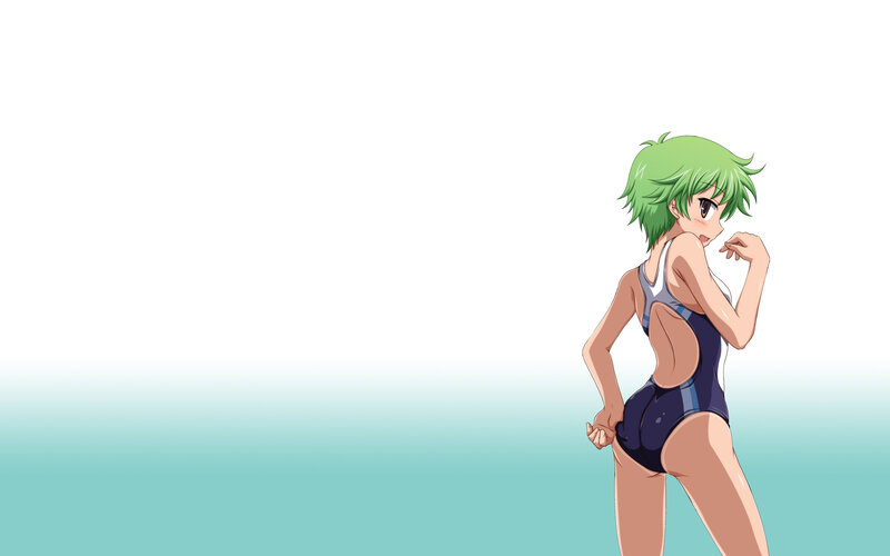 green-haired girl in swimsuit