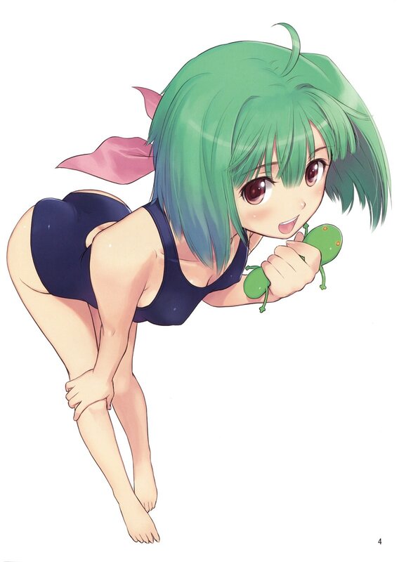 green-haired girl in swimsuit