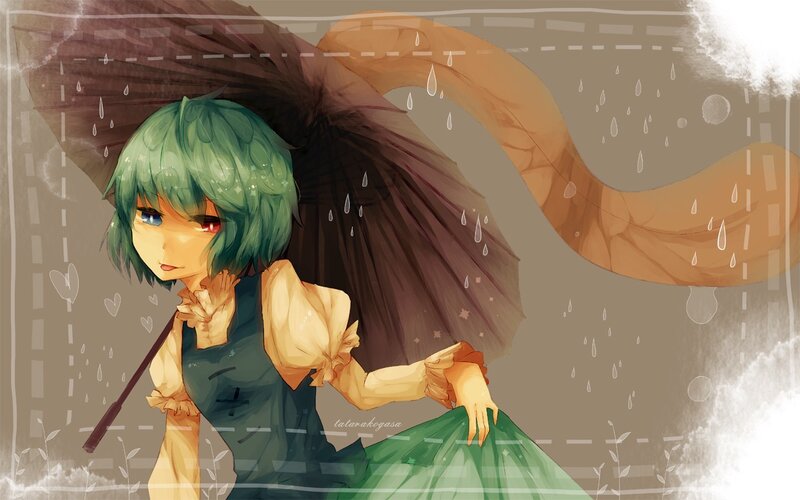 green-haired girl in the rain