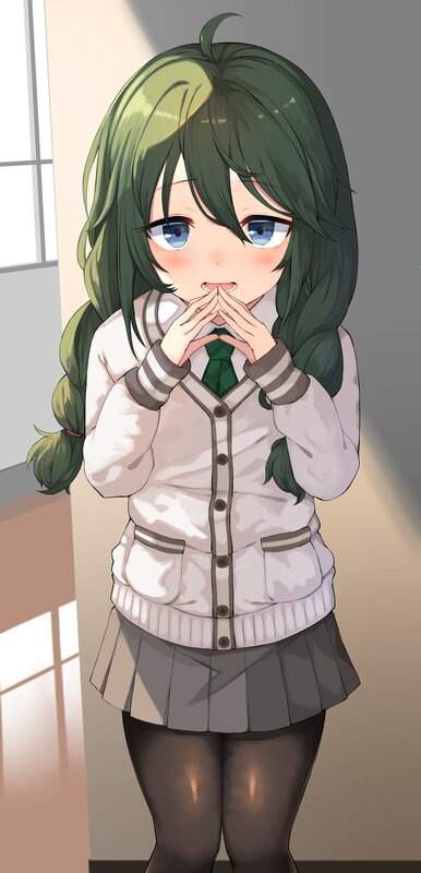 Green-haired Girl in Uniform — Green, Calm, Morning