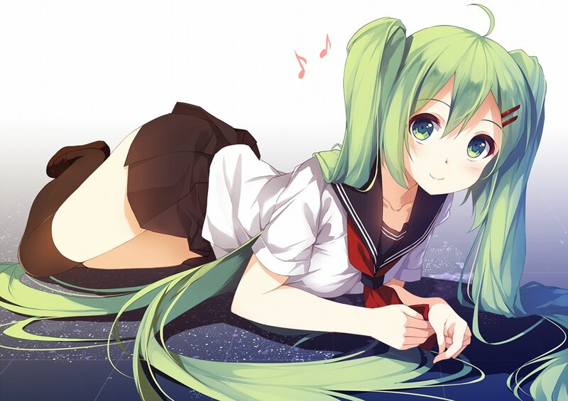 Green-haired Girl in Uniform — Green, Playful, Anime