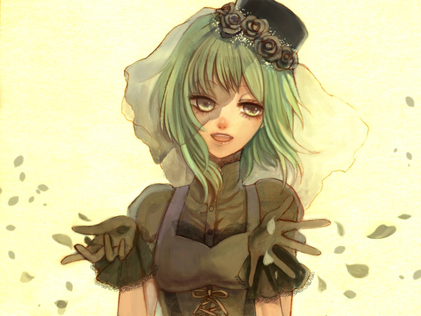 green-haired girl in veil