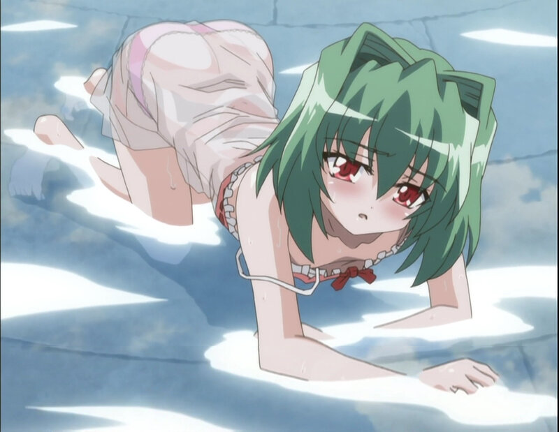 green-haired girl in water