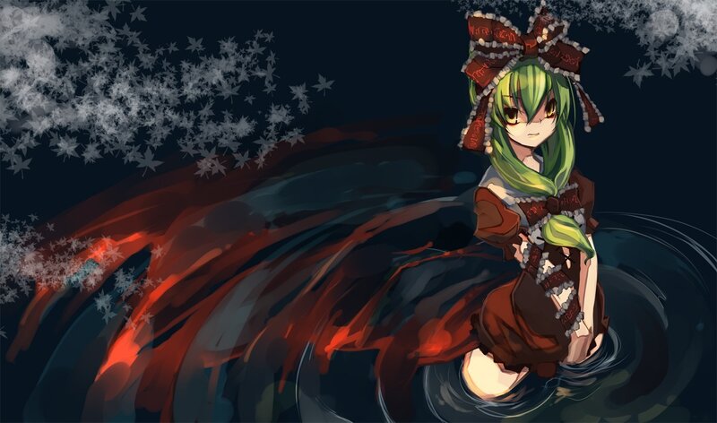 green-haired girl in water