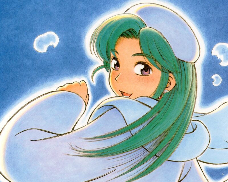 green-haired girl in water