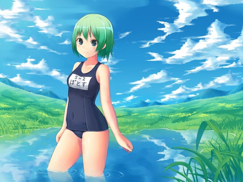 Green-haired Girl in Water — Blue, Serene, Afternoon