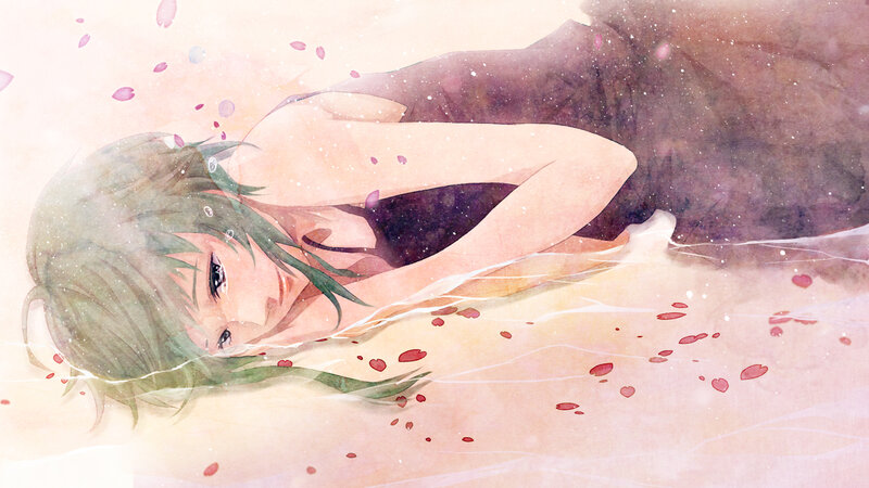 Green-haired Girl in Water — Pink