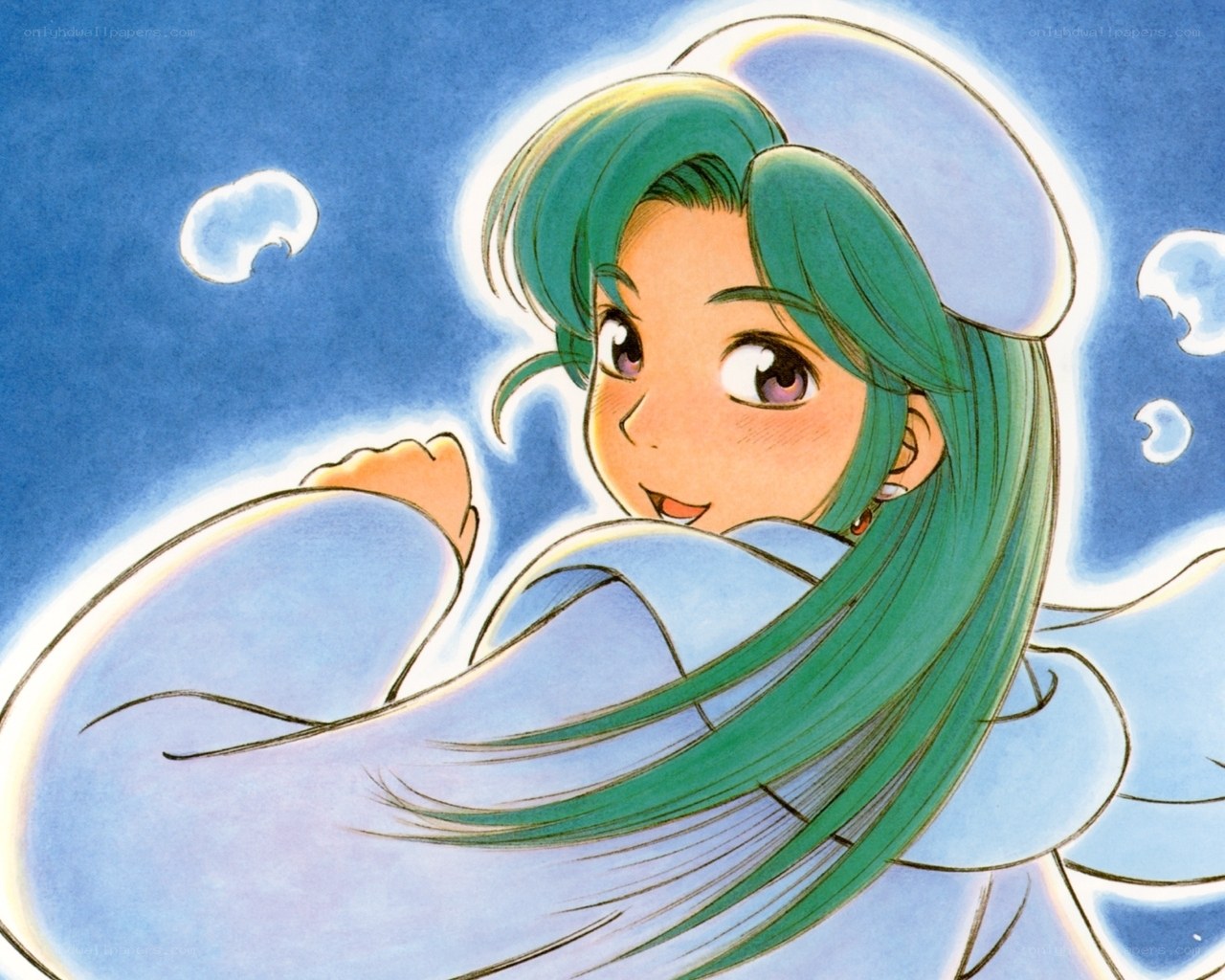 green-haired girl in water