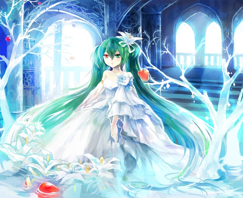 Green-haired Girl in White Dress — Blue, Serene