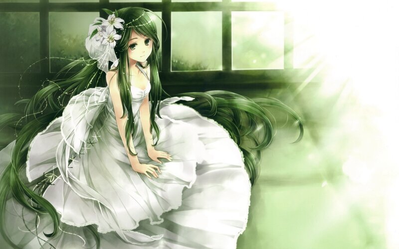 Green-haired Girl in White Dress — Serene, Afternoon