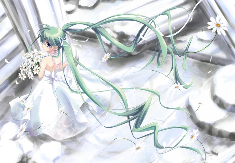 Green-haired Girl in White Dress — Serene, Anime