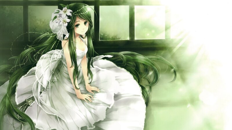 Green-haired Girl in White Dress — Serene, Morning