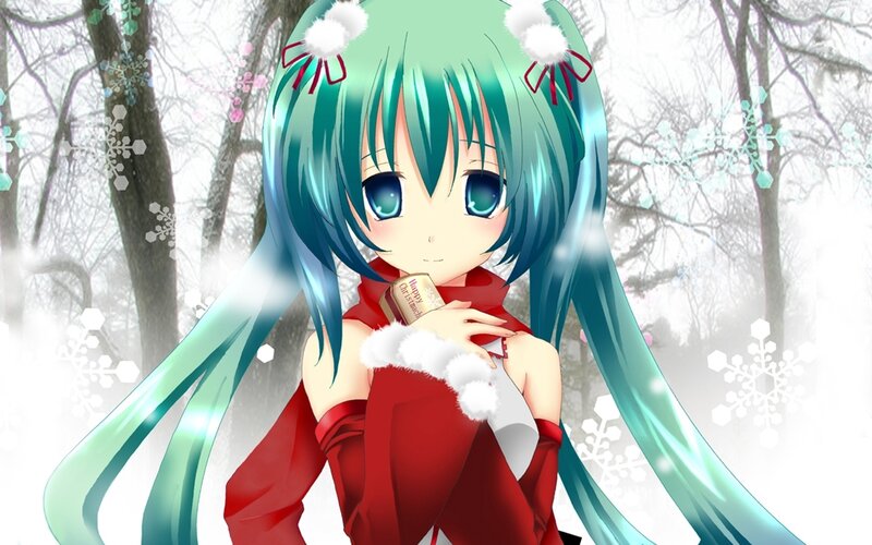 green-haired girl in winter