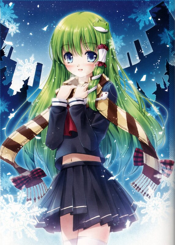green-haired girl in winter