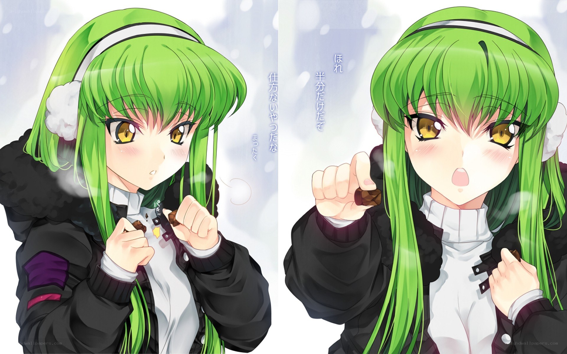 green-haired girl in winter clothes
