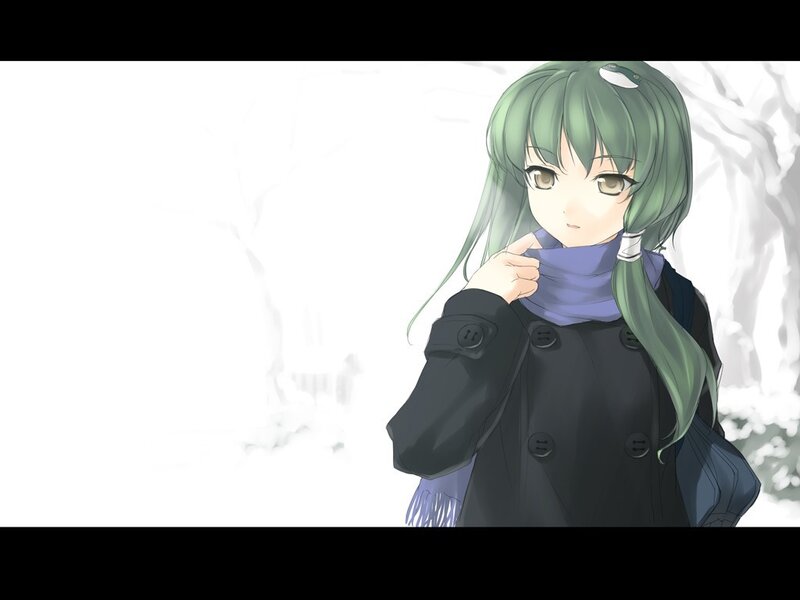 green-haired girl in winter coat