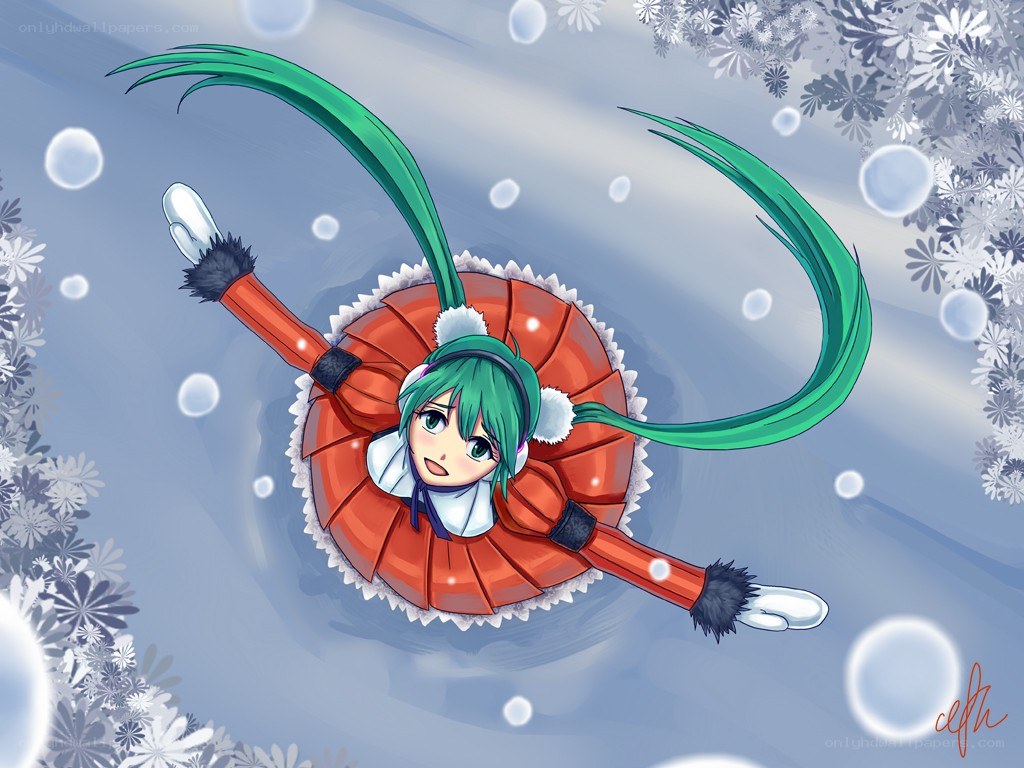 green-haired girl in winter float