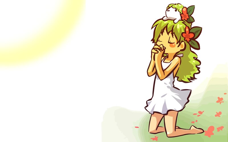 Green-haired Girl Kneeling — White