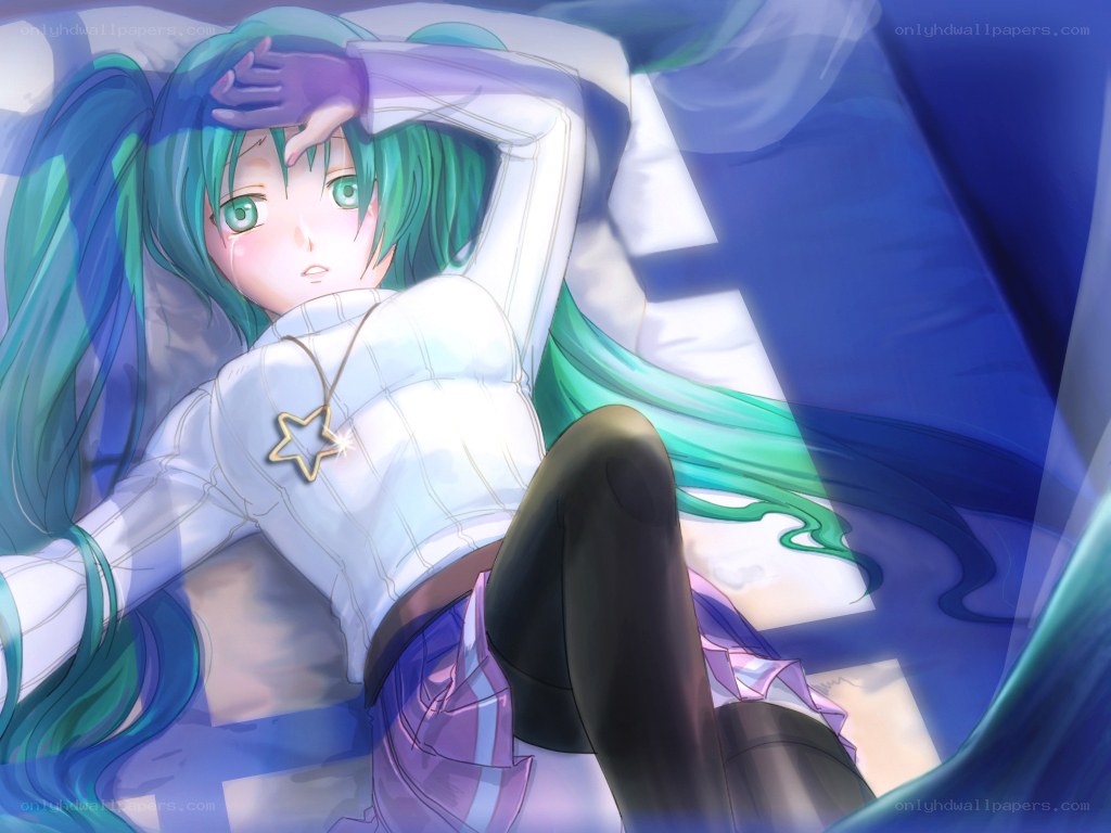 green-haired girl lying down