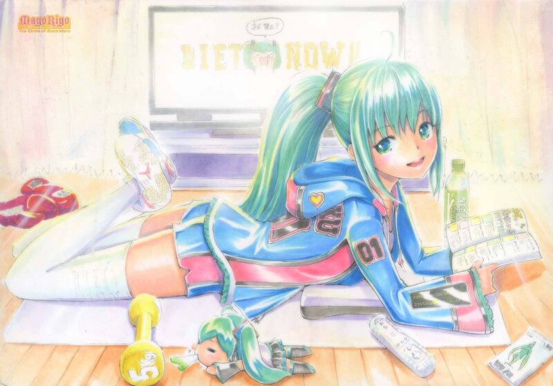 Green-haired Girl Lying Down — Blue, Relaxed