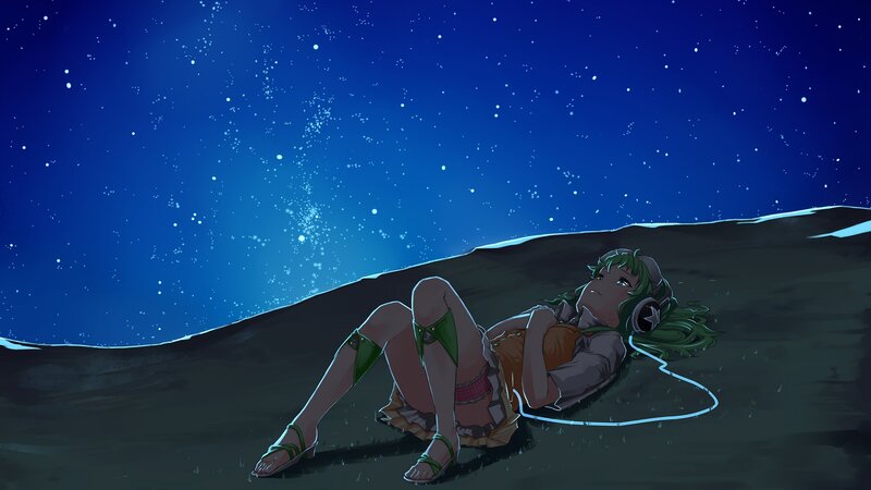 Green-haired Girl Lying Down — Blue