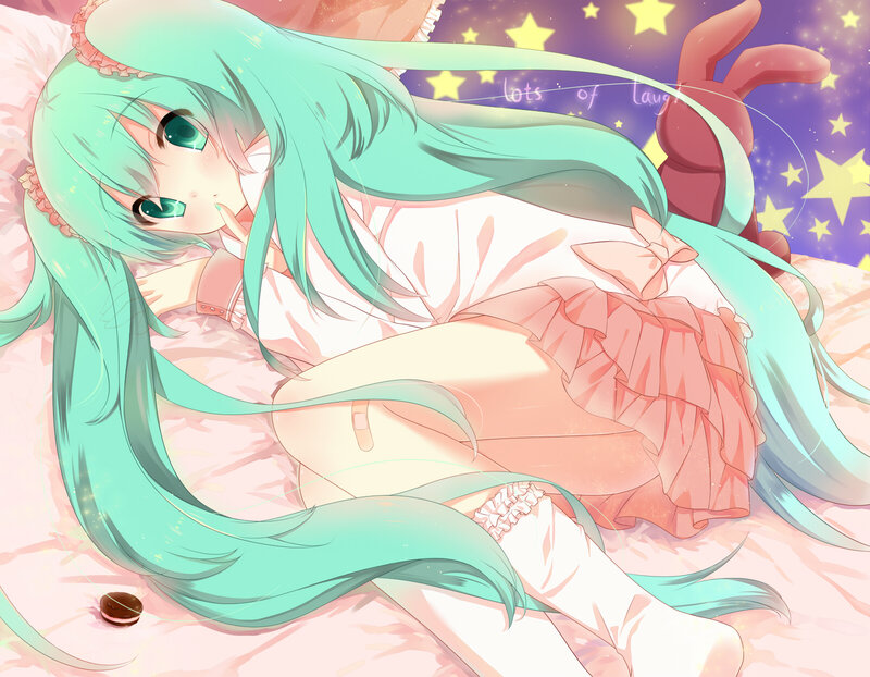 Green-haired Girl Lying Down — Cyan, Dreamy