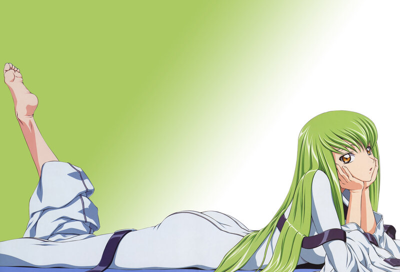 Green-haired Girl Lying Down — Green, Calm, Anime