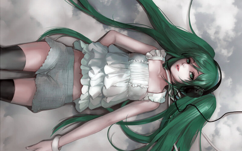 Green-haired Girl Lying Down — Green, Calm