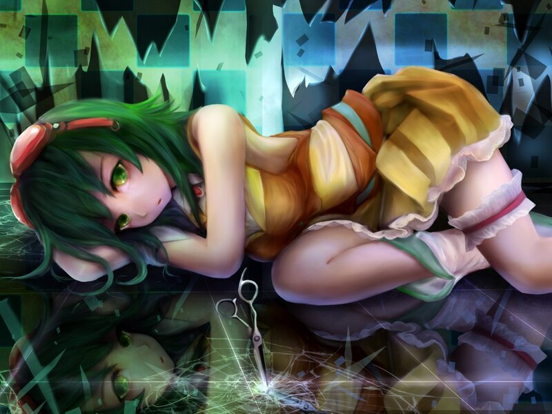 Green-haired Girl Lying Down — Green, Dramatic, Digital Art