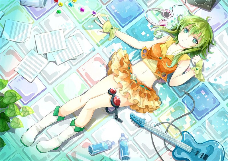 Green-haired Girl Lying Down — Green, Playful, Anime